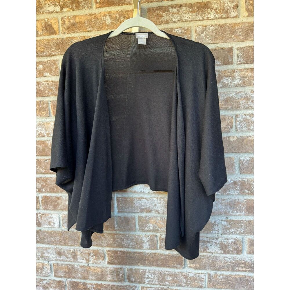 Chico's Black Open Front Knit Cardigan Sweater Shrug Size M/L